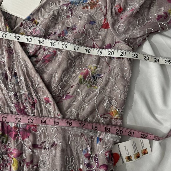 NWT $498 Mac Duggal [ 18 ] Floral Embellished Long Sleeve Midi Dress Mauve‎ - Picture 15 of 16